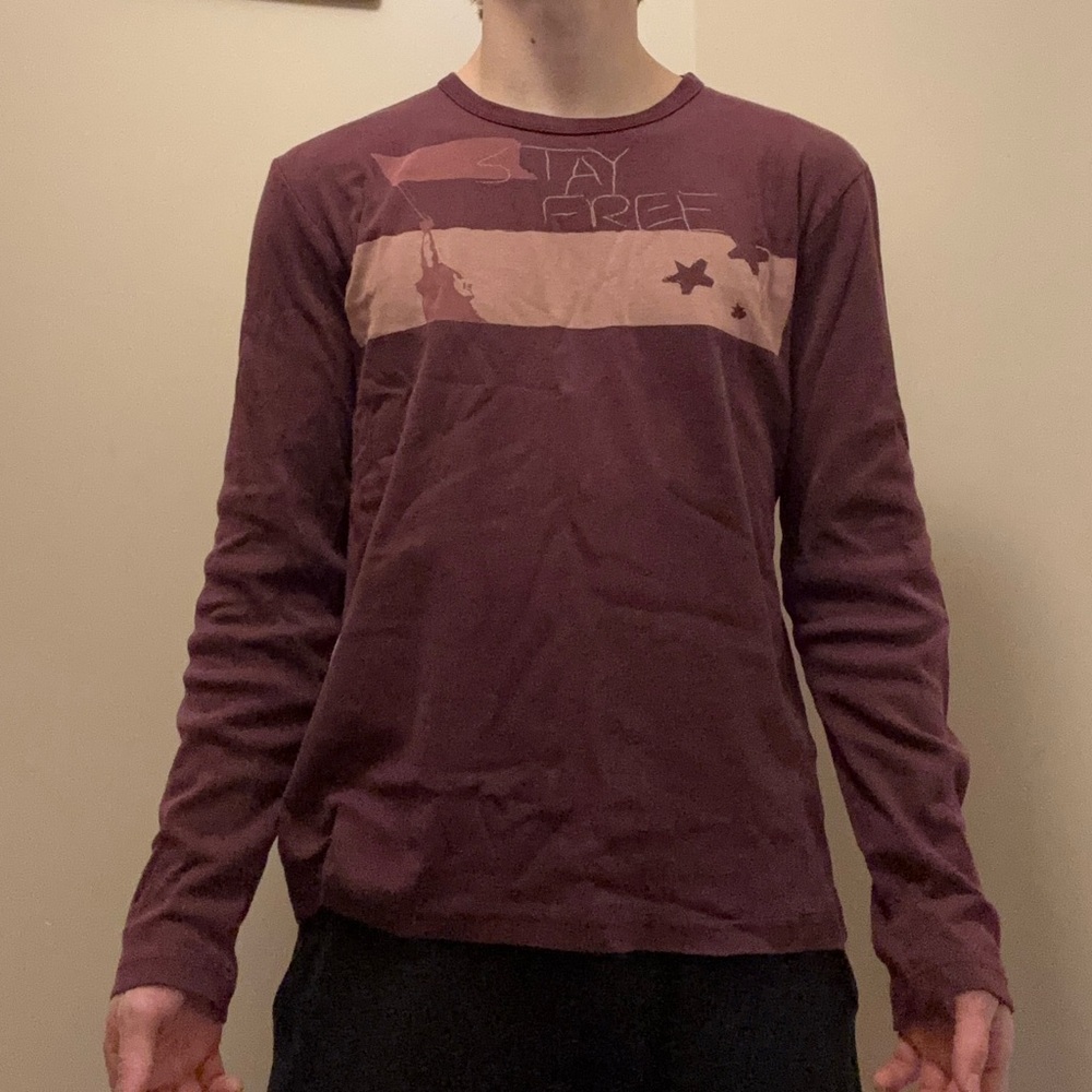 Men's Burgundy Long Sleeve Shirt with Graphic Design